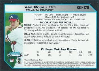 2004 Bowman Draft Picks & Prospects - Chrome #BDP120 Van Pope Back