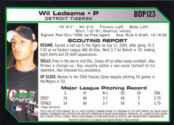 2004 Bowman Draft Picks & Prospects - Chrome #BDP123 Wil Ledezma Back