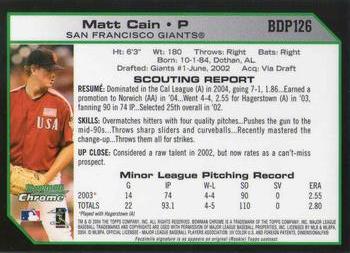2004 Bowman Draft Picks & Prospects - Chrome #BDP126 Matt Cain Back