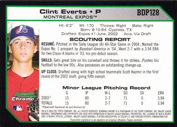 2004 Bowman Draft Picks & Prospects - Chrome #BDP128 Clint Everts Back