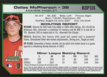 2004 Bowman Draft Picks & Prospects - Chrome #BDP136 Dallas McPherson Back