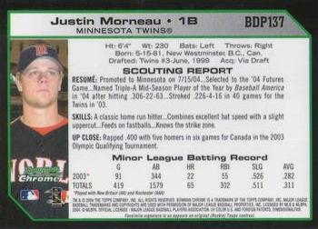 2004 Bowman Draft Picks & Prospects - Chrome #BDP137 Justin Morneau Back