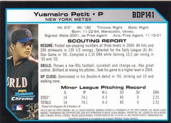 2004 Bowman Draft Picks & Prospects - Chrome #BDP141 Yusmeiro Petit Back