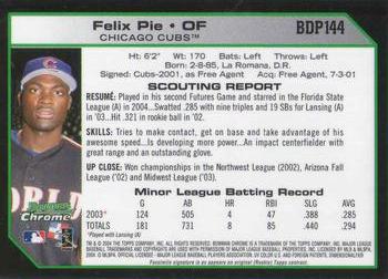 2004 Bowman Draft Picks & Prospects - Chrome #BDP144 Felix Pie Back