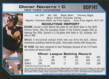 2004 Bowman Draft Picks & Prospects - Chrome #BDP147 Dioner Navarro Back