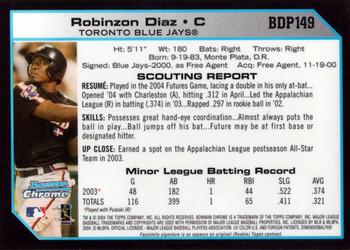 2004 Bowman Draft Picks & Prospects - Chrome #BDP149 Robinzon Diaz Back