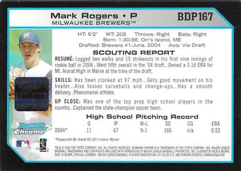 2004 Bowman Draft Picks & Prospects - Chrome #BDP167 Mark Rogers Back