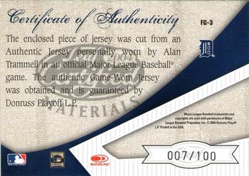 2004 Leaf Certified Materials - Fabric of the Game #FG-3 Alan Trammell Back