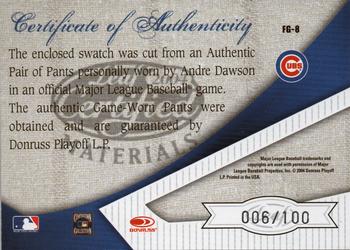 2004 Leaf Certified Materials - Fabric of the Game #FG-8 Andre Dawson Back