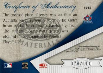 2004 Leaf Certified Materials - Fabric of the Game #FG-59 Joe Carter Back