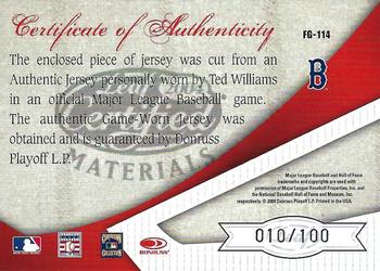 2004 Leaf Certified Materials - Fabric of the Game #FG-114 Ted Williams Back
