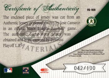 2004 Leaf Certified Materials - Fabric of the Game #FG-169 Jose Canseco Back