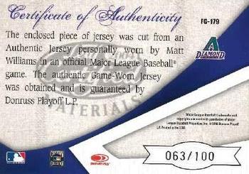 2004 Leaf Certified Materials - Fabric of the Game #FG-179 Matt Williams Back