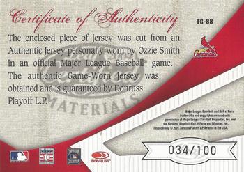 2004 Leaf Certified Materials - Fabric of the Game AL/NL #FG-88 Ozzie Smith Back