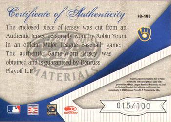2004 Leaf Certified Materials - Fabric of the Game AL/NL #FG-100 Robin Yount Back