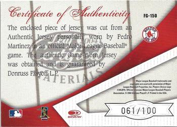 2004 Leaf Certified Materials - Fabric of the Game AL/NL #FG-150 Pedro Martinez Back