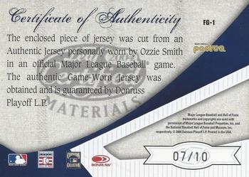 2004 Leaf Certified Materials - Fabric of the Game Autograph #FG-1 Ozzie Smith Back