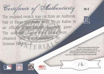 2004 Leaf Certified Materials - Fabric of the Game Jersey Number #FG-2 Al Kaline Back