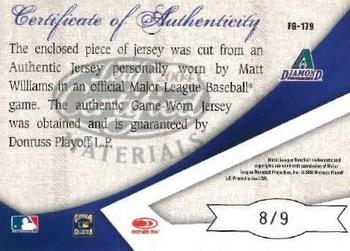 2004 Leaf Certified Materials - Fabric of the Game Jersey Number #FG-179 Matt Williams Back