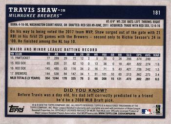 2018 Topps Big League #181 Travis Shaw Back