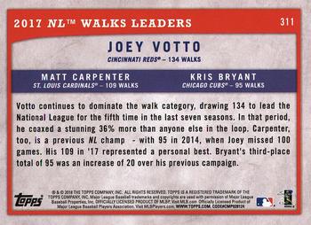 2018 Topps Big League #311 2017 NL Walks Leaders (Joey Votto / Matt Carpenter / Kris Bryant) Back