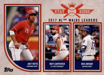 2018 Topps Big League #311 2017 NL Walks Leaders (Joey Votto / Matt Carpenter / Kris Bryant) Front