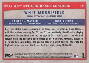 2018 Topps Big League #314 2017 AL Stolen Bases Leaders (Whit Merrifield / Cameron Maybin / Jose Altuve) Back