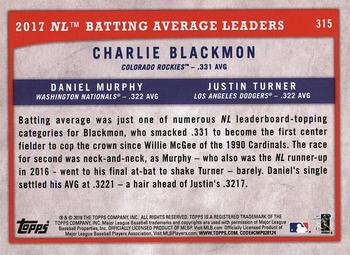 2018 Topps Big League #315 2017 NL Batting Average Leaders (Charlie Blackmon / Daniel Murphy / Justin Turner) Back