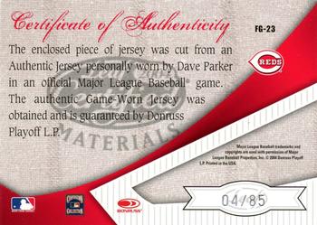 2004 Leaf Certified Materials - Fabric of the Game Jersey Year #FG-23 Dave Parker Back