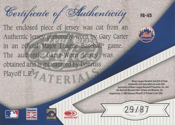 2004 Leaf Certified Materials - Fabric of the Game Jersey Year #FG-45 Gary Carter Back