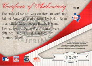 2004 Leaf Certified Materials - Fabric of the Game Jersey Year #FG-86 Nolan Ryan Back