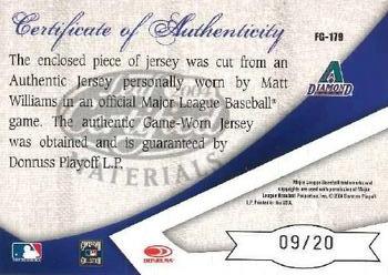 2004 Leaf Certified Materials - Fabric of the Game Jersey Year #FG-179 Matt Williams Back