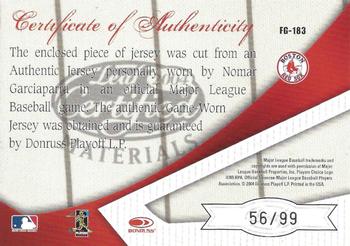 2004 Leaf Certified Materials - Fabric of the Game Jersey Year #FG-183 Nomar Garciaparra Back