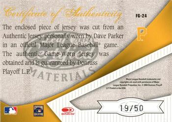 2004 Leaf Certified Materials - Fabric of the Game Position #FG-24 Dave Parker Back