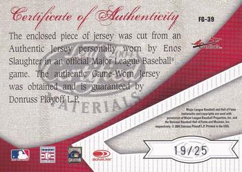 2004 Leaf Certified Materials - Fabric of the Game Position #FG-39 Enos Slaughter Back