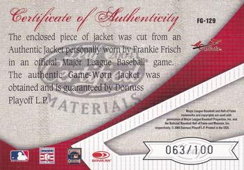 2004 Leaf Certified Materials - Fabric of the Game Position #FG-129 Frankie Frisch Back