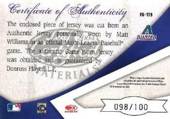 2004 Leaf Certified Materials - Fabric of the Game Position #FG-179 Matt Williams Back
