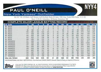 2012 Topps Yankee Greats Book Promo #NYY4 Paul O'Neill Back