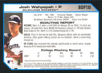 2004 Bowman Draft Picks & Prospects #BDP110 Josh Wahpepah Back