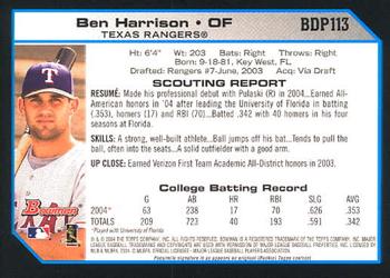 2004 Bowman Draft Picks & Prospects #BDP113 Ben Harrison Back