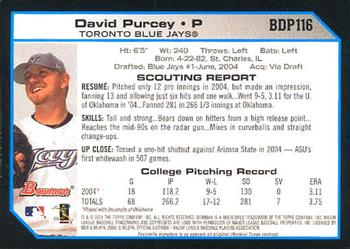 2004 Bowman Draft Picks & Prospects #BDP116 David Purcey Back