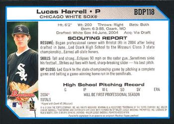 2004 Bowman Draft Picks & Prospects #BDP118 Lucas Harrell Back