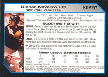2004 Bowman Draft Picks & Prospects #BDP147 Dioner Navarro Back