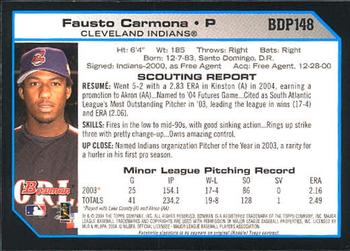 2004 Bowman Draft Picks & Prospects #BDP148 Fausto Carmona Back