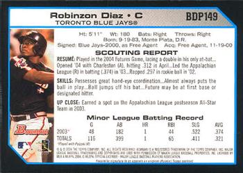 2004 Bowman Draft Picks & Prospects #BDP149 Robinzon Diaz Back