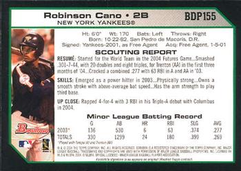 2004 Bowman Draft Picks & Prospects #BDP155 Robinson Cano Back