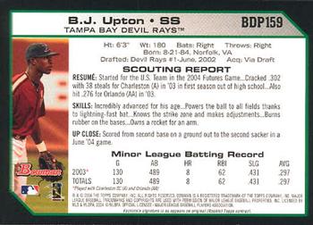 2004 Bowman Draft Picks & Prospects #BDP159 B.J. Upton Back