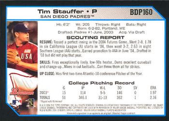 2004 Bowman Draft Picks & Prospects #BDP160 Tim Stauffer Back