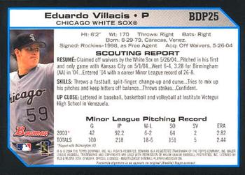 2004 Bowman Draft Picks & Prospects #BDP25 Eduardo Villacis Back