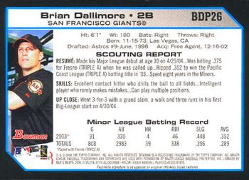 2004 Bowman Draft Picks & Prospects #BDP26 Brian Dallimore Back